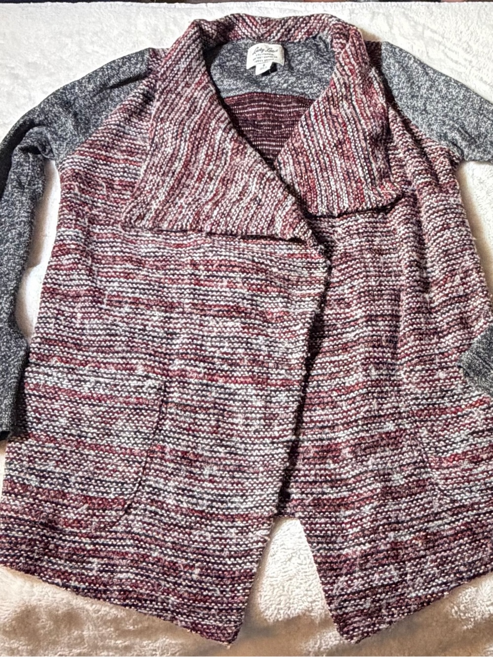 Lucky Brand Marled Open-Front Cardigan - Burgundy and Gray